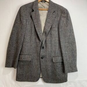 Paul Stuart Mens Grey Herringbone Tweed Sport Coat Blazer Made in Canada 43R